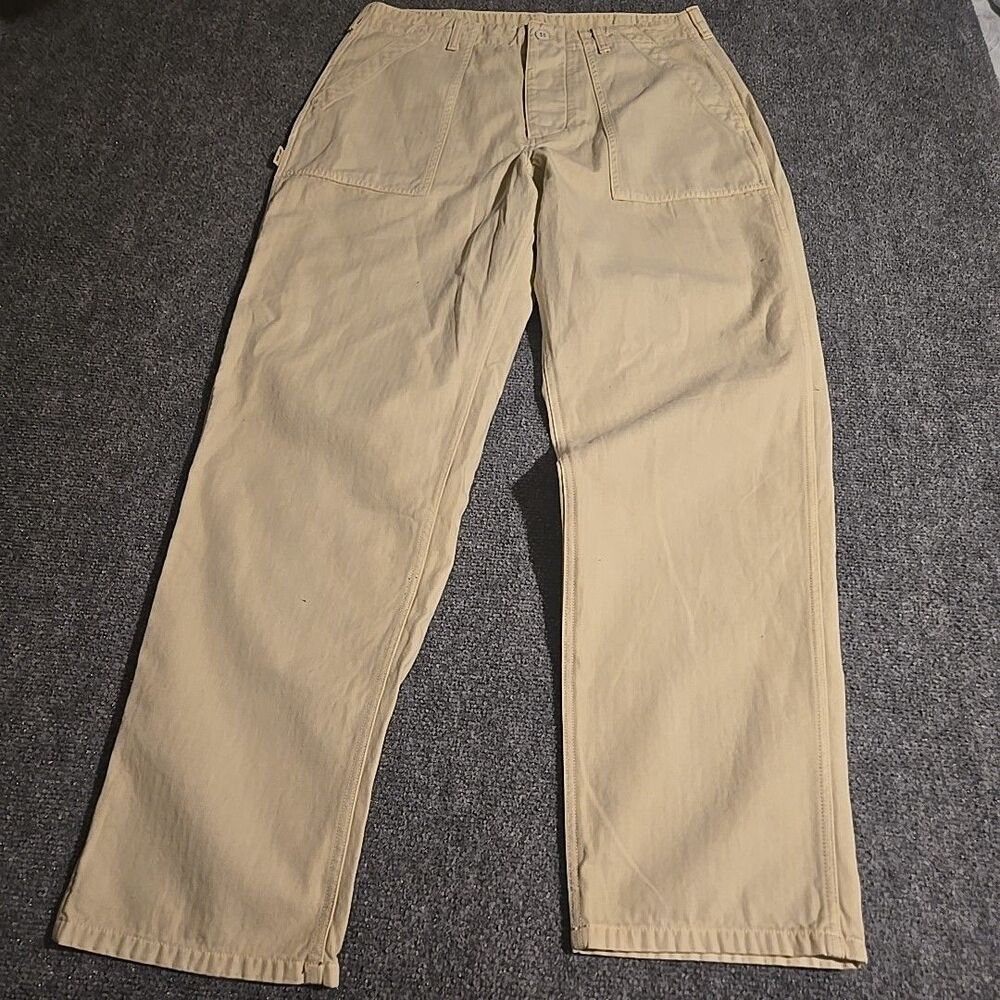 Nike Life Jeans Mens 32 Beige Utility Pockets Straight Baggy Button Fly